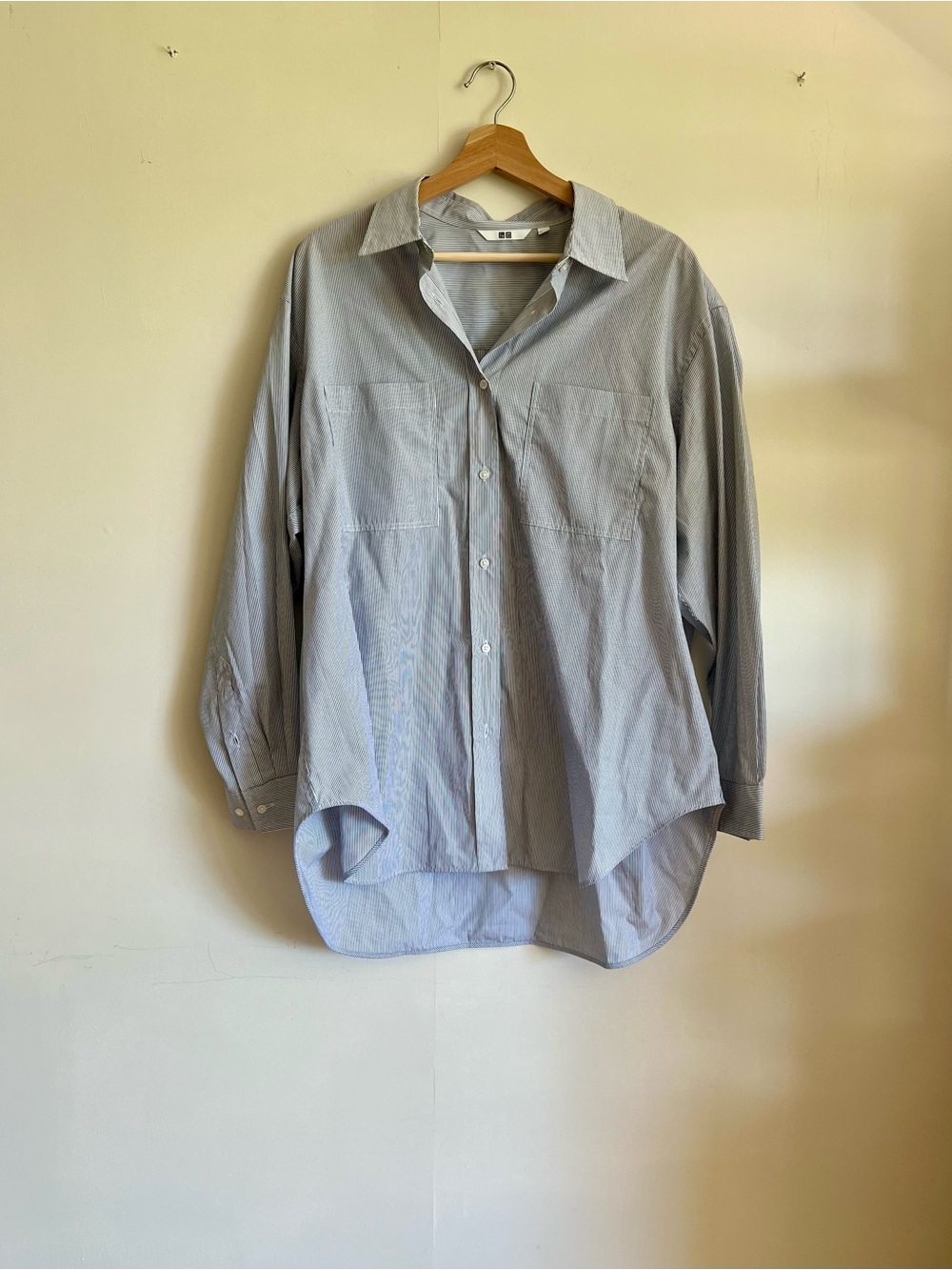 UNIQLO Oversized Blue White Pinstripe Cotton Shirt XL